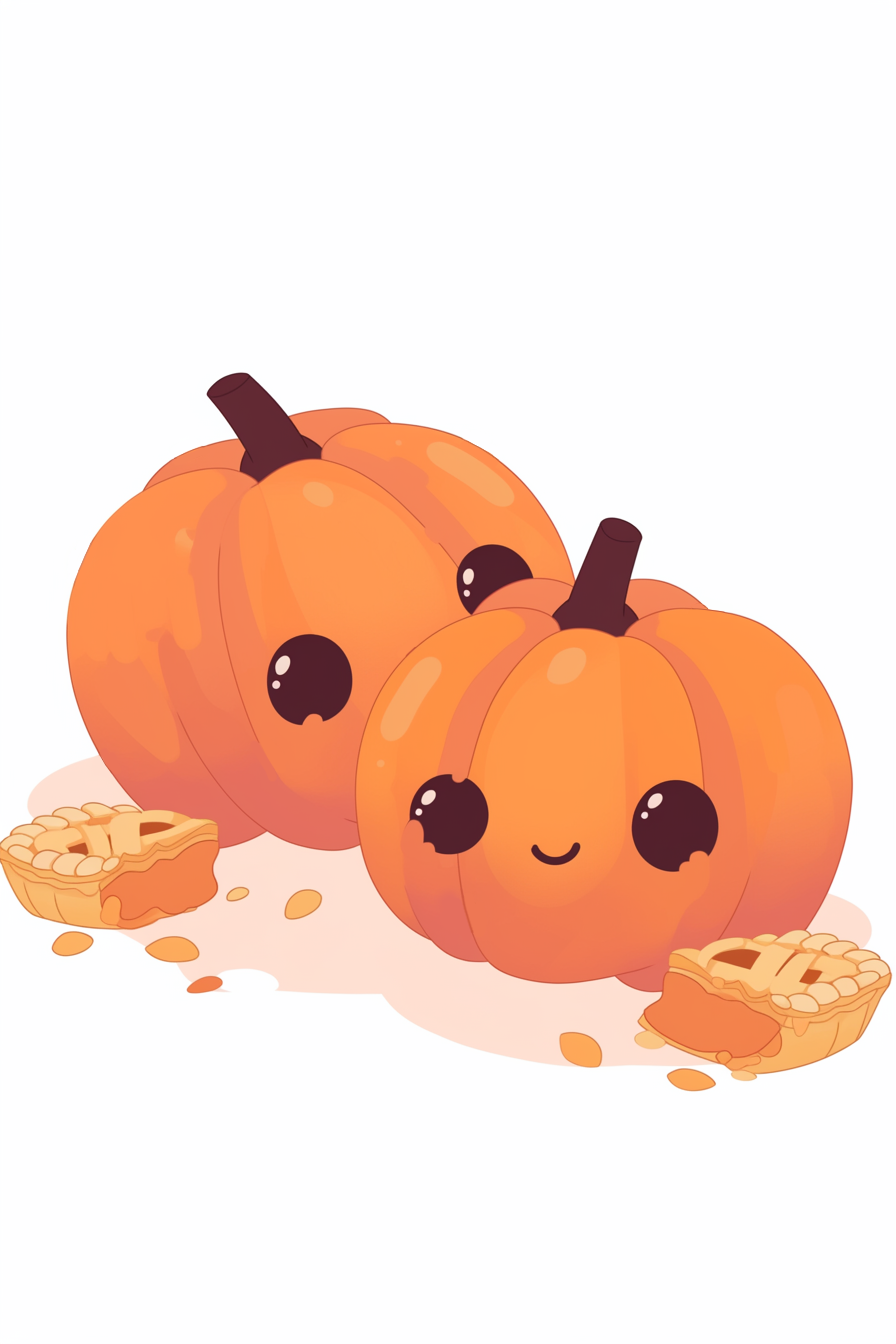 cute halloween drawings for kids, featuring adorable pumpkin characters with cheerful faces and little pumpkin pies nearby, creating a delightful and festive atmosphere.